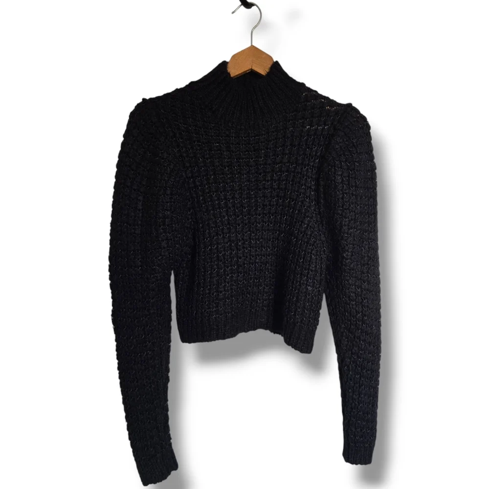 ZARA Women's Black Wool Blend Knit Mock Neck Crop Sweater - Picture 6 of 16